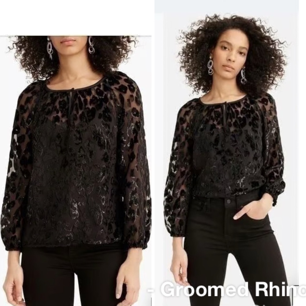 J. Crew Velvet Burnout Leopard Popover Blouse Size L